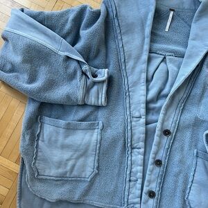 Free People Cozy Blue Button-Up Jacket